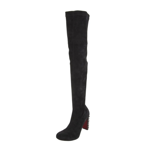 Christian Louboutin Black Over-the-Knee Boots with Studded Heel - Picture 2 of 5